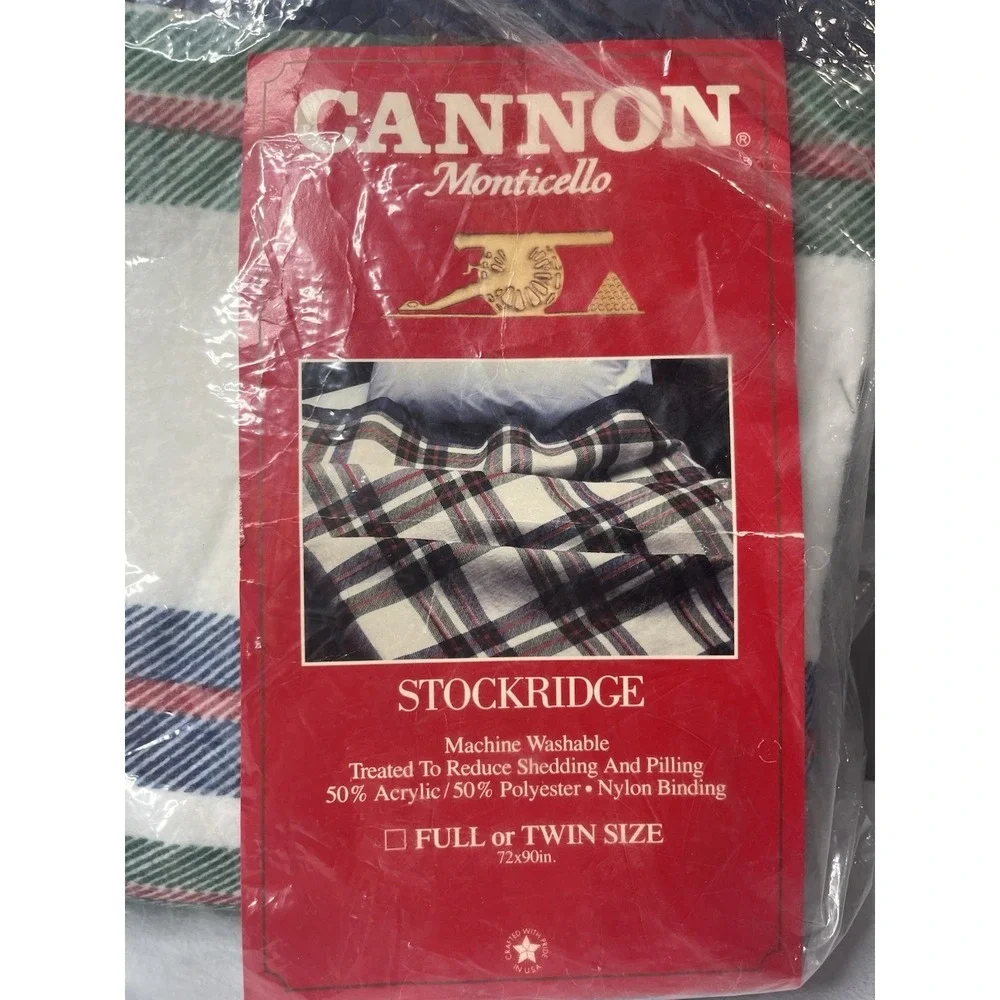 Vtg‎ Twin/Full Blanket Cannon Monticello Stockridge Plaid 72 x 90